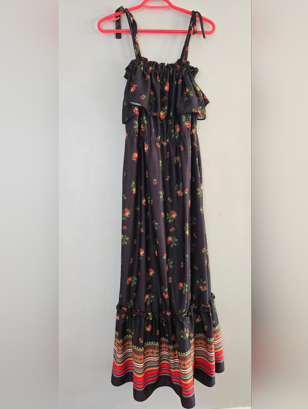 Vintage Sears The Fashion Place Sleveless Maxi Dress Womens Size M Black Orange
